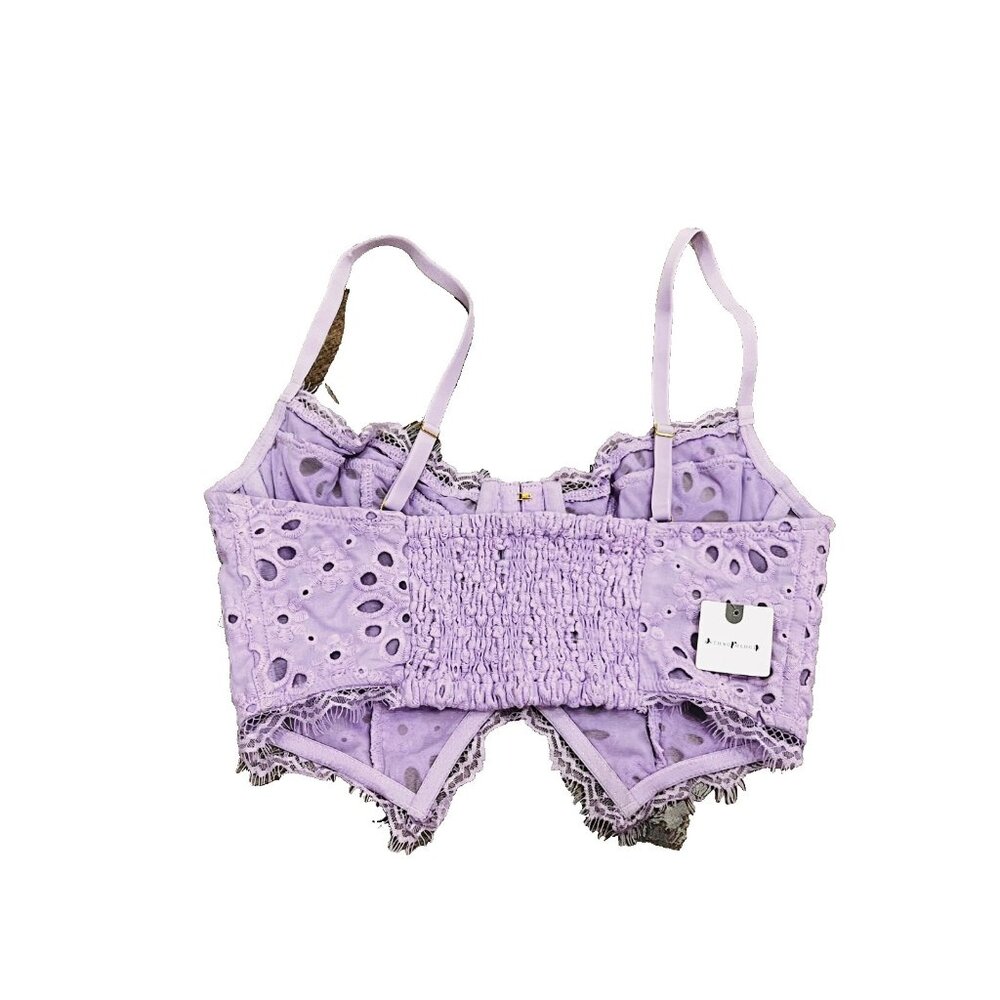 Anthropologie Giselle Eyelet Lace Corset Bustier Crop Top Lavender ( XS ) - Picture 3 of 3